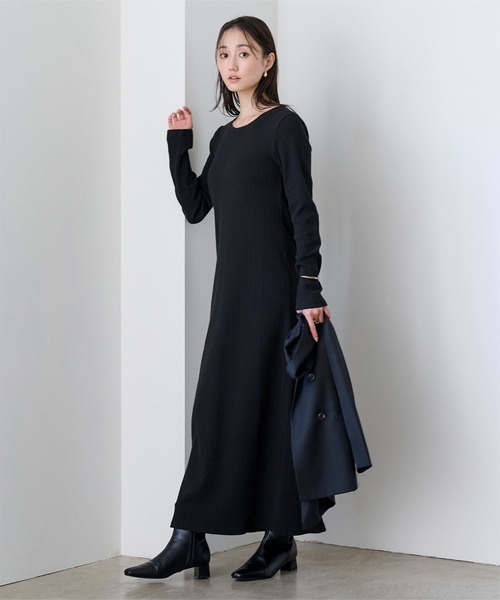 UR'S（ユアーズ）の「クルーネックリブワンピース（ワンピース・レディース・ブラック/チャコール/ブラウン・M/S）」の10枚目の写真
