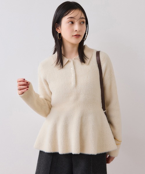 VIS（ビス）の「ペプラムデザインシャギーニット（ニット/セーター・レディース・オフホワイト/ブラック・FREE）」の12枚目の写真