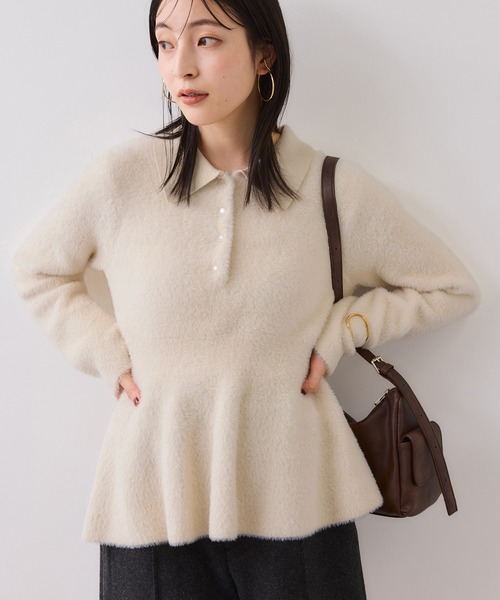 VIS（ビス）の「ペプラムデザインシャギーニット（ニット/セーター・レディース・オフホワイト/ブラック・FREE）」の14枚目の写真