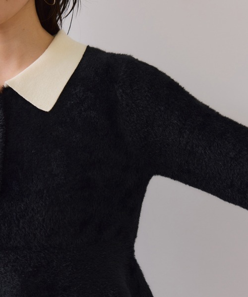 VIS（ビス）の「ペプラムデザインシャギーニット（ニット/セーター・レディース・オフホワイト/ブラック・FREE）」の4枚目の写真