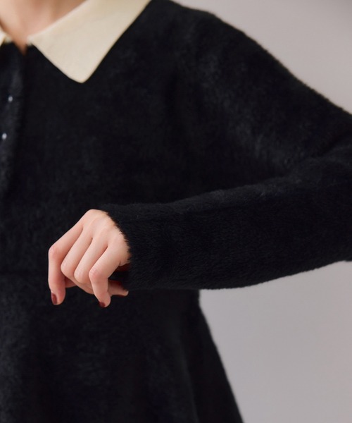 VIS（ビス）の「ペプラムデザインシャギーニット（ニット/セーター・レディース・オフホワイト/ブラック・FREE）」の6枚目の写真