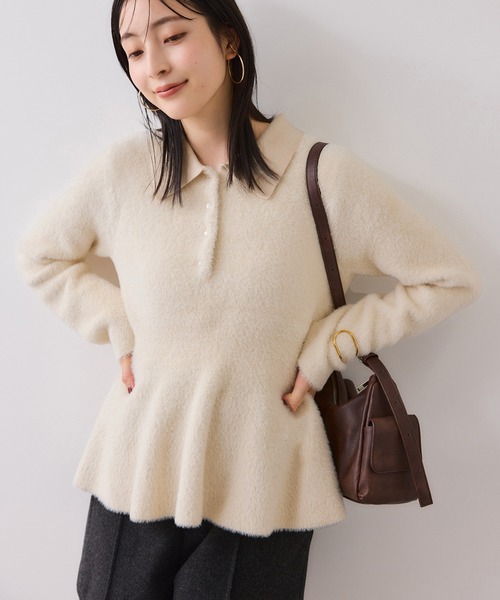 VIS（ビス）の「ペプラムデザインシャギーニット（ニット/セーター・レディース・オフホワイト/ブラック・FREE）」の11枚目の写真