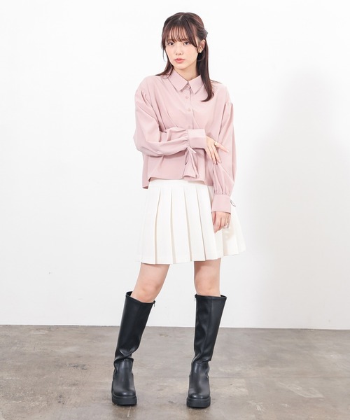 Honeys(ハニーズ)の「袖リボンショート丈シャツ(シャツ/ブラウス・レディース・ホワイト/ピンク/サックスブルー系/ブルー/ホワイト×ブルー・M/L/S)」の13枚目の写真