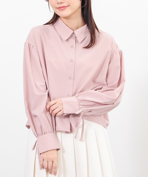 Honeys(ハニーズ)の「袖リボンショート丈シャツ(シャツ/ブラウス・レディース・ホワイト/ピンク/サックスブルー系/ブルー/ホワイト×ブルー・M/L/S)」の14枚目の写真