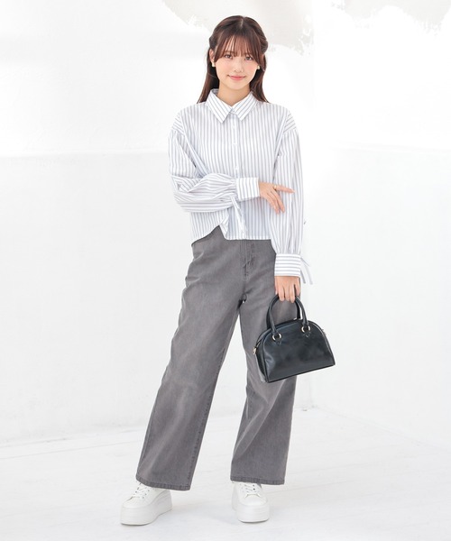 Honeys(ハニーズ)の「袖リボンショート丈シャツ(シャツ/ブラウス・レディース・ホワイト/ピンク/サックスブルー系/ブルー/ホワイト×ブルー・M/L/S)」の22枚目の写真