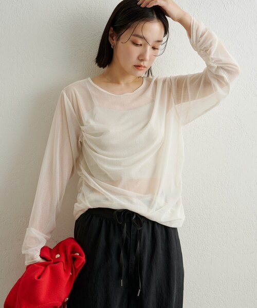 Omekashi(オメカシ)の「チュールTシャツ(Tシャツ/カットソー・レディース・オフホワイト/ブラック/ピンク・FREE)」の2枚目の写真