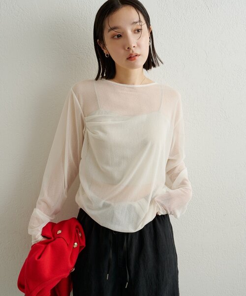 Omekashi(オメカシ)の「チュールTシャツ(Tシャツ/カットソー・レディース・オフホワイト/ブラック/ピンク・FREE)」の14枚目の写真