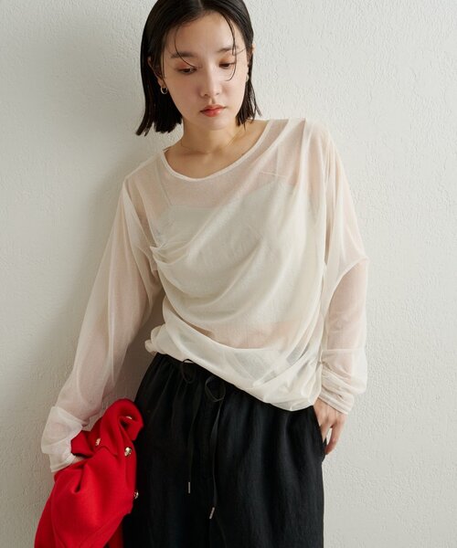 Omekashi(オメカシ)の「チュールTシャツ(Tシャツ/カットソー・レディース・オフホワイト/ブラック/ピンク・FREE)」の15枚目の写真