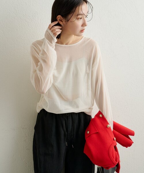 Omekashi(オメカシ)の「チュールTシャツ(Tシャツ/カットソー・レディース・オフホワイト/ブラック/ピンク・FREE)」の16枚目の写真