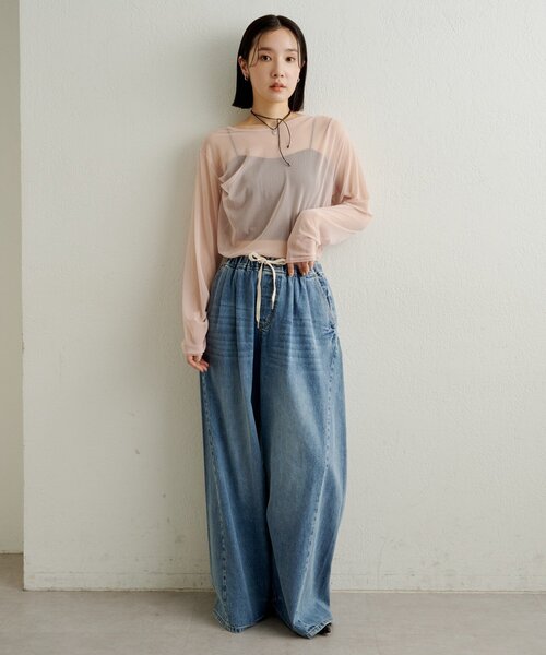 Omekashi(オメカシ)の「チュールTシャツ(Tシャツ/カットソー・レディース・オフホワイト/ブラック/ピンク・FREE)」の5枚目の写真