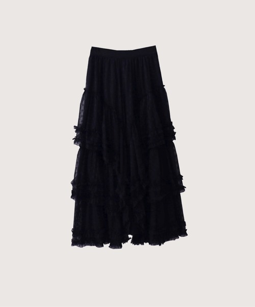 LA POMME petit(ラポミ・プチ)の「Lace Volume Long Skirt(スカート・レディース・ホワイト/ブラック・SMALL/MEDIUM/LARGE)」の1枚目の写真
