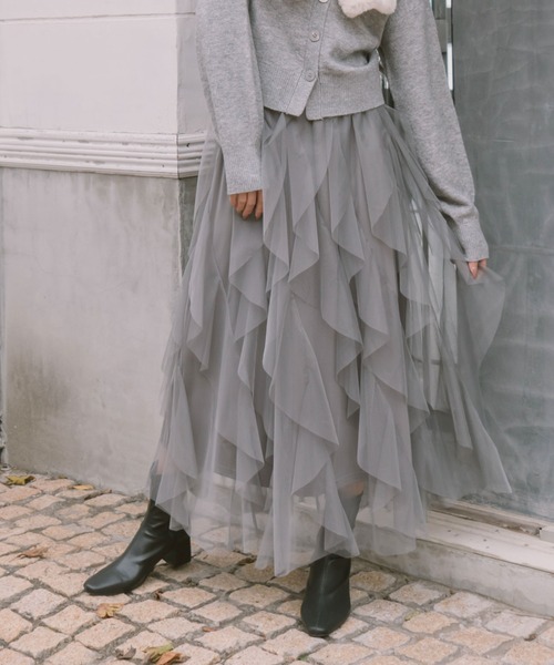 archives（アルシーヴ）の「ラッフルチュールスカート（スカート・レディース・ブラック/アイボリー/グレー・MEDIUM）」の3枚目の写真