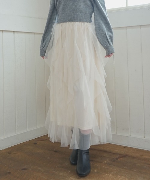 archives（アルシーヴ）の「ラッフルチュールスカート（スカート・レディース・ブラック/アイボリー/グレー・MEDIUM）」の2枚目の写真