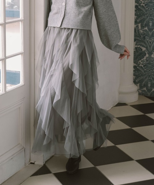 archives（アルシーヴ）の「ラッフルチュールスカート（スカート・レディース・ブラック/アイボリー/グレー・MEDIUM）」の5枚目の写真