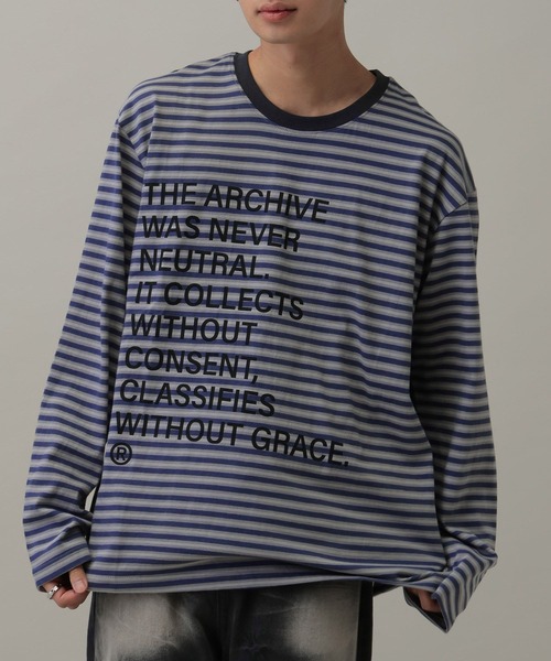 kaifai（カイファイ）の「【UNISEX】KAIFAI／TypoボーダーロンT（Tシャツ/カットソー・メンズ・ブルー/ブラウン・MEDIUM/LARGE）」の2枚目の写真