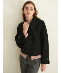 Raglan short wool coat / black