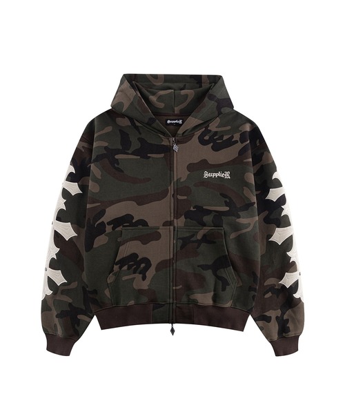 SUPPLIER(サプライヤー)の「ジップフーディ|Camouflage Cross Leather Patch Zip Hoodie|SUPPLIER(パーカー・メンズ・グリーン系カモフラージュ/グレー系カモフラージュ・MEDIUM/LARGE/X-LARGE/SMALL/XX-LARGE)」の3枚目の写真