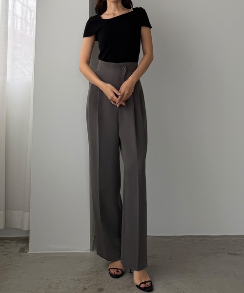 Louere(ルエレ)の「ハイウエストラップパンツ(スラックス・レディース・ブラック/アイボリー/ダークグレー・SMALL/MEDIUM/LARGE/X-LARGE)」の13枚目の写真