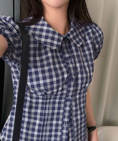 Girly Doll(ガーリードール)の「ギンガムチェック半袖シャツ(シャツ/ブラウス・レディース・ネイビー/ブルー・F)」の8枚目の写真