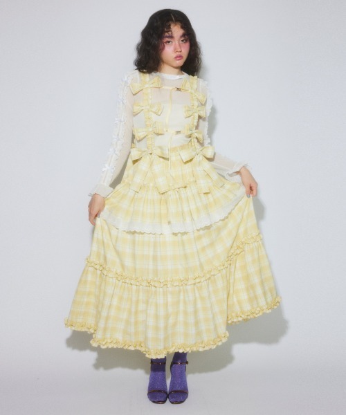 Candy Stripper(キャンディストリッパー)の「AFTERNOON TIERED FRILL スカート(スカート・レディース・ライトイエロー/ブラック/ライトブルー・FREE)」の1枚目の写真