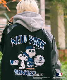 【PEANUTS×MLB】【限定・オリジナルデザイン】スタジャン バーシティージャケット アワードジャケット 刺繍 ドジャース ヤンキース パドレス ドロップショルダー ユニセックス お土産