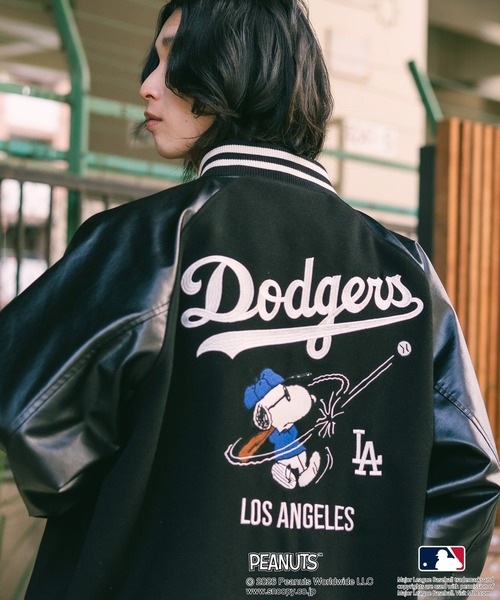PEANUTS(ピーナッツ)の「【PEANUTS×MLB】オリジナルデザイン スタジャン バーシティージャケット アワードジャケット ドジャース ヤンキース パドレス(スタジャン・メンズ・その他1/その他/その他2・X-LARGE/MEDIUM/LARGE)」の1枚目の写真