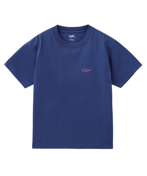 X-girl（エックスガール）の「CURSIVE SCRIPT LOGO AND FACE S/S TEE（Tシャツ/カットソー・レディース・ブルー/ブラック/ホワイト・S/M/L）」の4枚目の写真