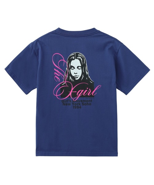 X-girl（エックスガール）の「CURSIVE SCRIPT LOGO AND FACE S/S TEE（Tシャツ/カットソー・レディース・ブルー/ブラック/ホワイト・S/M/L）」の19枚目の写真
