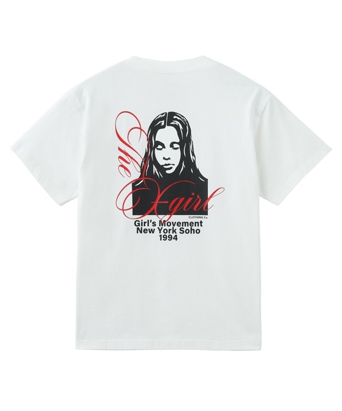 X-girl（エックスガール）の「CURSIVE SCRIPT LOGO AND FACE S/S TEE（Tシャツ/カットソー・レディース・ブルー/ブラック/ホワイト・S/M/L）」の20枚目の写真
