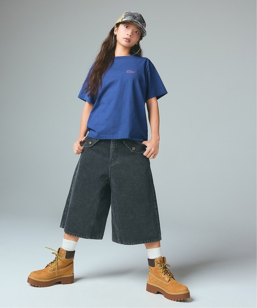 X-girl（エックスガール）の「CURSIVE SCRIPT LOGO AND FACE S/S TEE（Tシャツ/カットソー・レディース・ブルー/ブラック/ホワイト・S/M/L）」の14枚目の写真