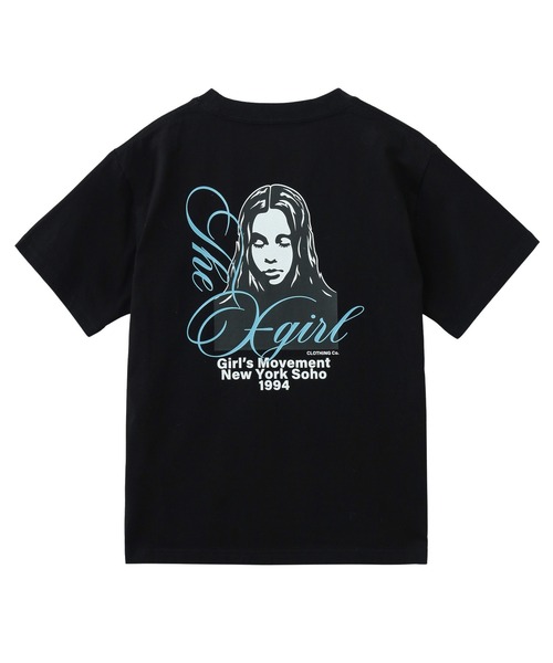 X-girl（エックスガール）の「CURSIVE SCRIPT LOGO AND FACE S/S TEE（Tシャツ/カットソー・レディース・ブルー/ブラック/ホワイト・S/M/L）」の21枚目の写真