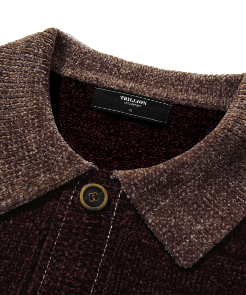 TRILLION（トリリオン）の「レザーパッチワークベルベットカーディガンニット_パープルブラウン（ニット/セーター・レディース・その他・M/L/XL）」の7枚目の写真