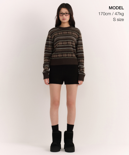MUSINSA STANDARD WOMAN（ムシンサスタンダードウーマン）の「ウィメンズノルディックフェアアイルクルーネックニット[ブラウン]（ニット/セーター・レディース・その他・X-SMALL/SMALL/MEDIUM/LARGE）」の2枚目の写真