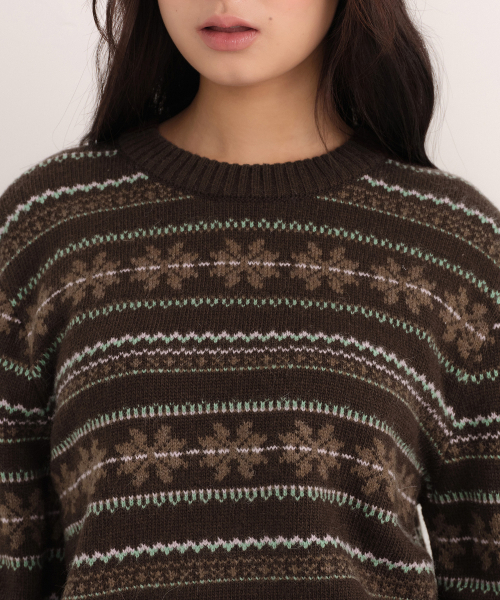 MUSINSA STANDARD WOMAN（ムシンサスタンダードウーマン）の「ウィメンズノルディックフェアアイルクルーネックニット[ブラウン]（ニット/セーター・レディース・その他・X-SMALL/SMALL/MEDIUM/LARGE）」の4枚目の写真