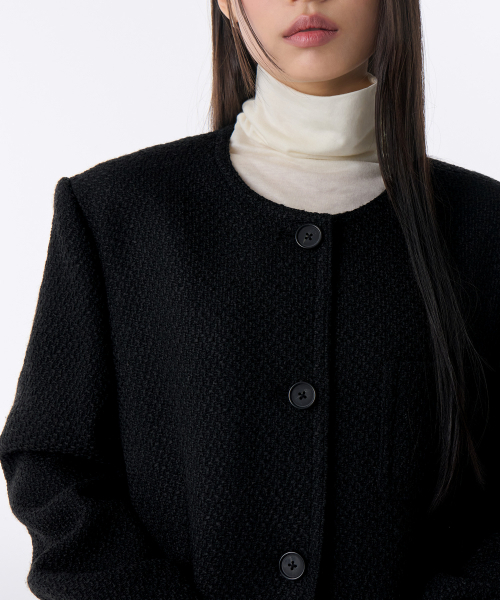 MUSINSA STANDARD WOMAN（ムシンサスタンダードウーマン）の「ウィメンズラウンドネックツイードハーフジャケット[ブラック]（テーラードジャケット・レディース・その他・LARGE/MEDIUM/SMALL/X-SMALL）」の3枚目の写真