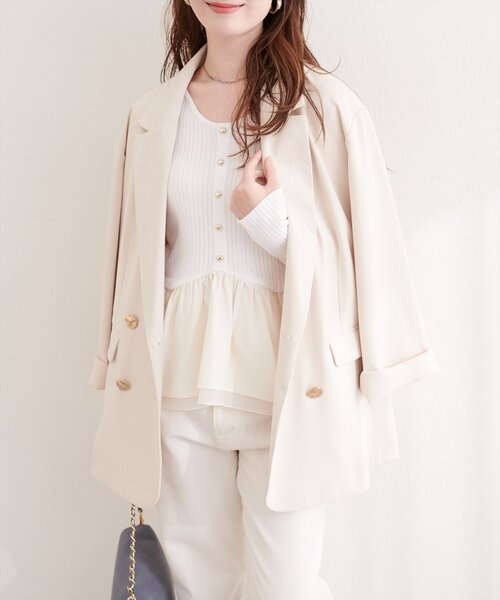 natural couture（ナチュラルクチュール）の「異素材ペプラムニット（ニット/セーター・レディース・ブラック/ネイビー/ミント/ベージュ/オフホワイト・FREE）」の10枚目の写真