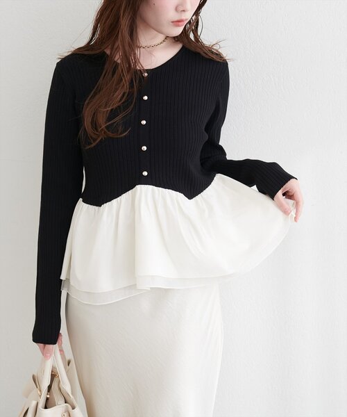 natural couture（ナチュラルクチュール）の「異素材ペプラムニット（ニット/セーター・レディース・ブラック/ネイビー/ミント/ベージュ/オフホワイト・FREE）」の13枚目の写真