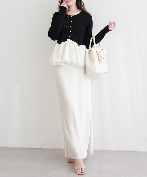 natural couture（ナチュラルクチュール）の「異素材ペプラムニット（ニット/セーター・レディース・ブラック/ネイビー/ミント/ベージュ/オフホワイト・FREE）」の16枚目の写真