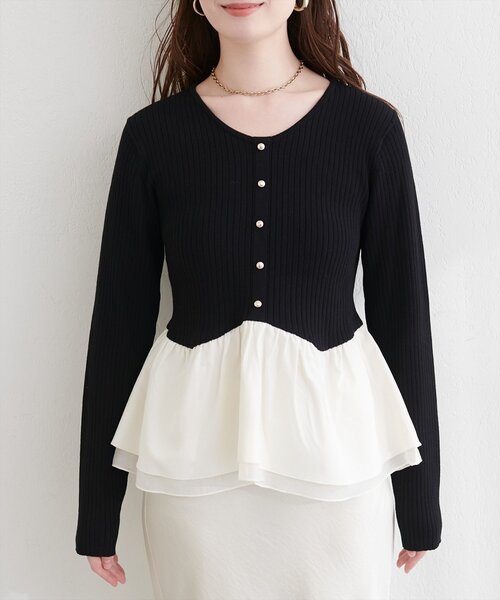 natural couture（ナチュラルクチュール）の「異素材ペプラムニット（ニット/セーター・レディース・ブラック/ネイビー/ミント/ベージュ/オフホワイト・FREE）」の17枚目の写真