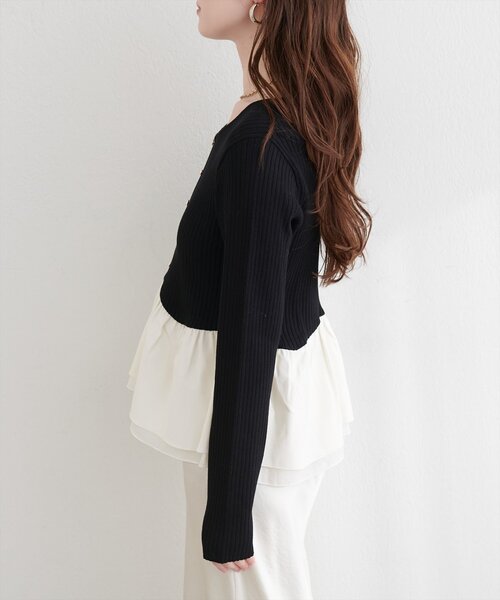 natural couture（ナチュラルクチュール）の「異素材ペプラムニット（ニット/セーター・レディース・ブラック/ネイビー/ミント/ベージュ/オフホワイト・FREE）」の18枚目の写真