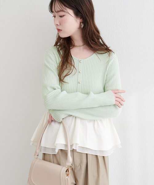 異素材ペプラムニット（ニット/セーター）｜natural couture