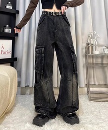 サイドポケットワイドデニムパンツ