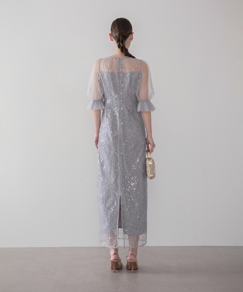 Leja(レジャ)の「【LEJA】チュールギャザーフラワースパンコールIラインワンピースオケージョンドレス(ドレス・レディース・ブラック/グレー・SMALL/MEDIUM)」の11枚目の写真