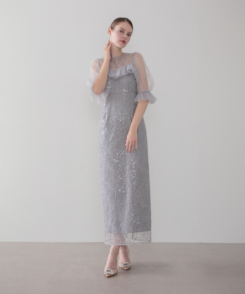 Leja(レジャ)の「【LEJA】チュールギャザーフラワースパンコールIラインワンピースオケージョンドレス(ドレス・レディース・ブラック/グレー・SMALL/MEDIUM)」の13枚目の写真