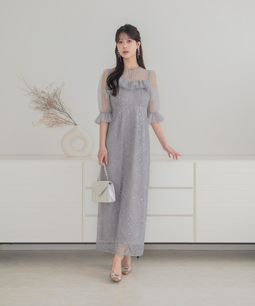 Leja(レジャ)の「【LEJA】チュールギャザーフラワースパンコールIラインワンピースオケージョンドレス(ドレス・レディース・ブラック/グレー・SMALL/MEDIUM)」の19枚目の写真
