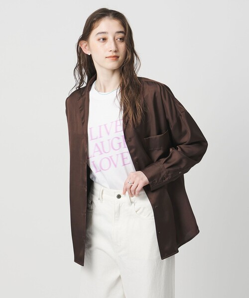 UNITED ARROWS(ユナイテッドアローズ)の「シルクライク オープンカラー シャツ(シャツ/ブラウス・レディース・ライム/ダークブラウン/オフホワイト/ブラック・FREE)」の10枚目の写真