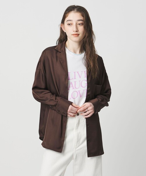 UNITED ARROWS(ユナイテッドアローズ)の「シルクライク オープンカラー シャツ(シャツ/ブラウス・レディース・ライム/ダークブラウン/オフホワイト/ブラック・FREE)」の11枚目の写真