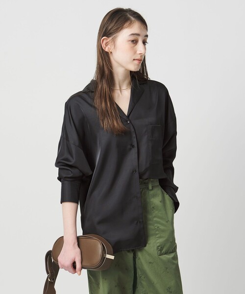 UNITED ARROWS(ユナイテッドアローズ)の「シルクライク オープンカラー シャツ(シャツ/ブラウス・レディース・ライム/ダークブラウン/オフホワイト/ブラック・FREE)」の16枚目の写真