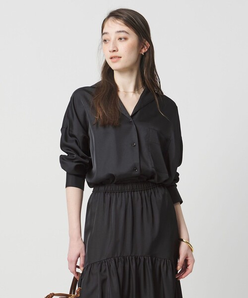 UNITED ARROWS(ユナイテッドアローズ)の「シルクライク オープンカラー シャツ(シャツ/ブラウス・レディース・ライム/ダークブラウン/オフホワイト/ブラック・FREE)」の18枚目の写真