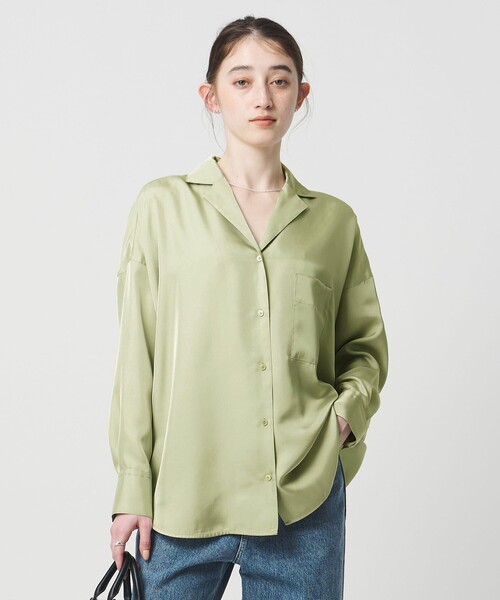 UNITED ARROWS(ユナイテッドアローズ)の「シルクライク オープンカラー シャツ(シャツ/ブラウス・レディース・ライム/ダークブラウン/オフホワイト/ブラック・FREE)」の20枚目の写真